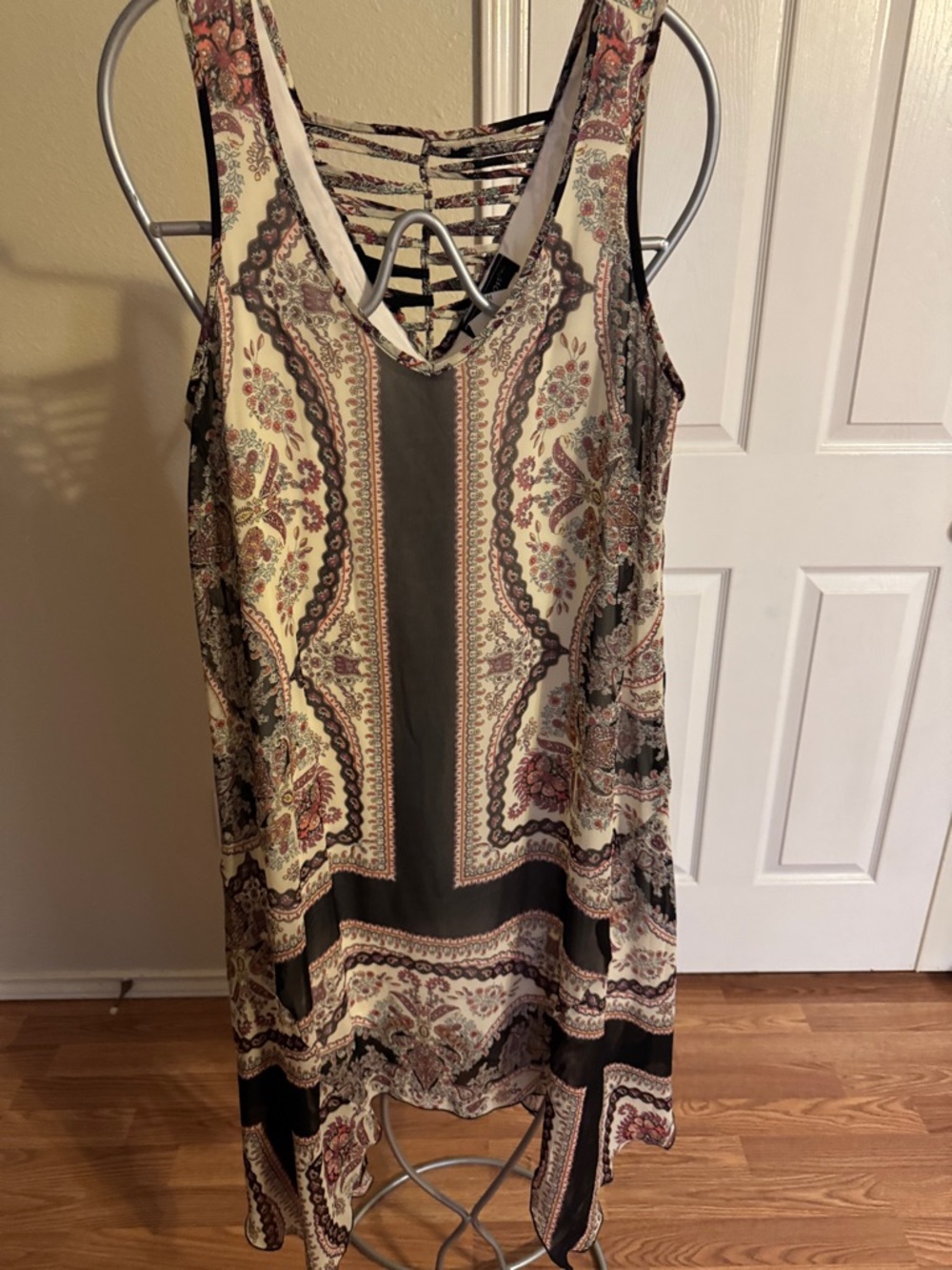 Asymmetrical Paisley Tank Dress in Cream and Brown - Picture 2 of 11